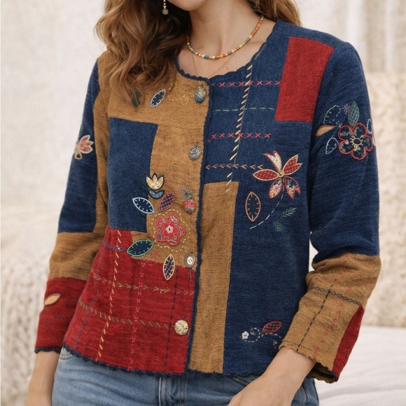Koret Sweaters - Vintage Jacket with Flowers Patches size PM